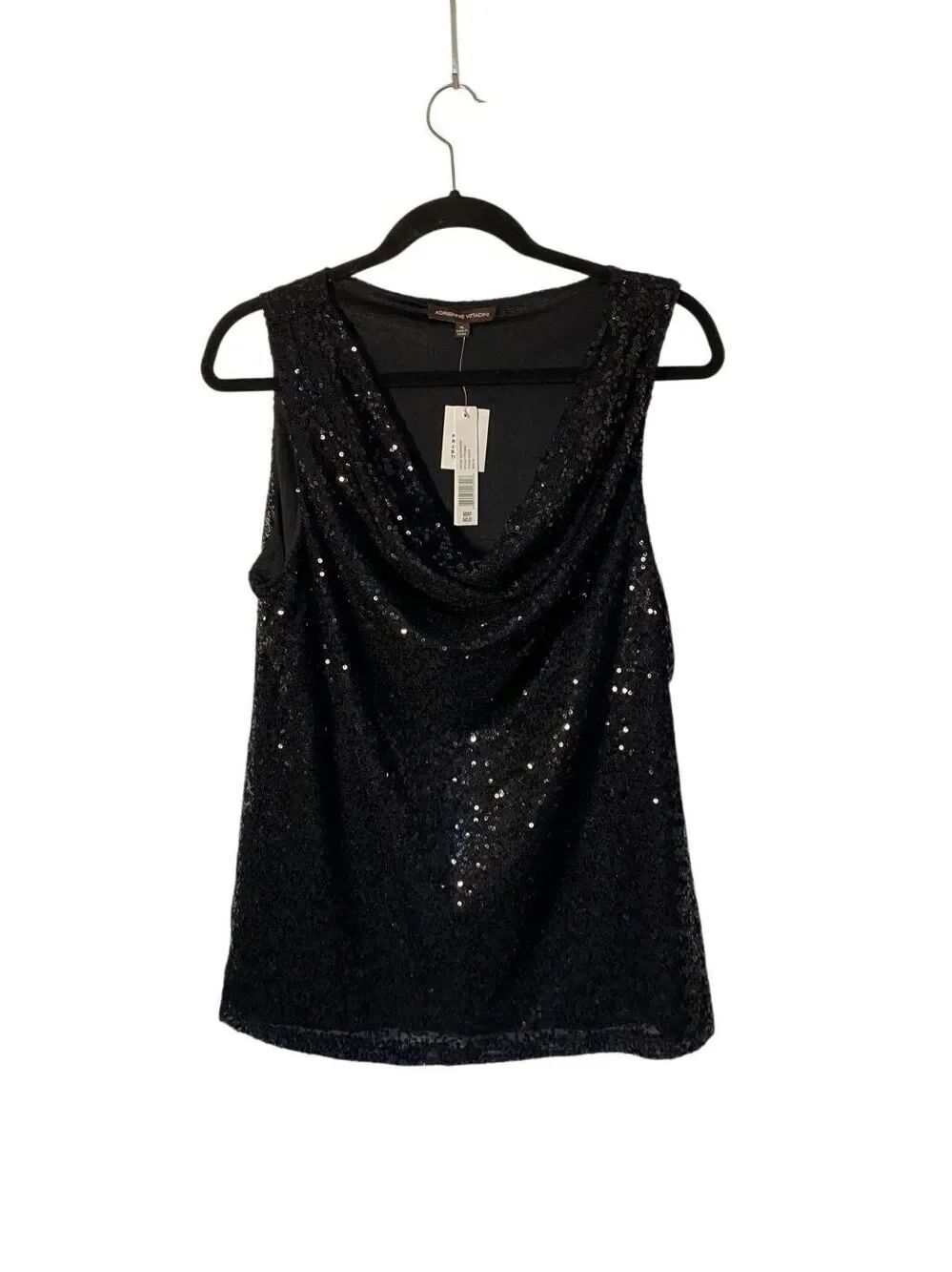 NWT Adrienne Vittadini black, sequin draped, neck, tank top, XL